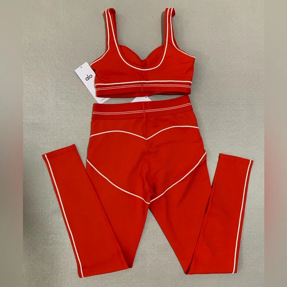 ALO Yoga Red Sports Bralette with White Piping